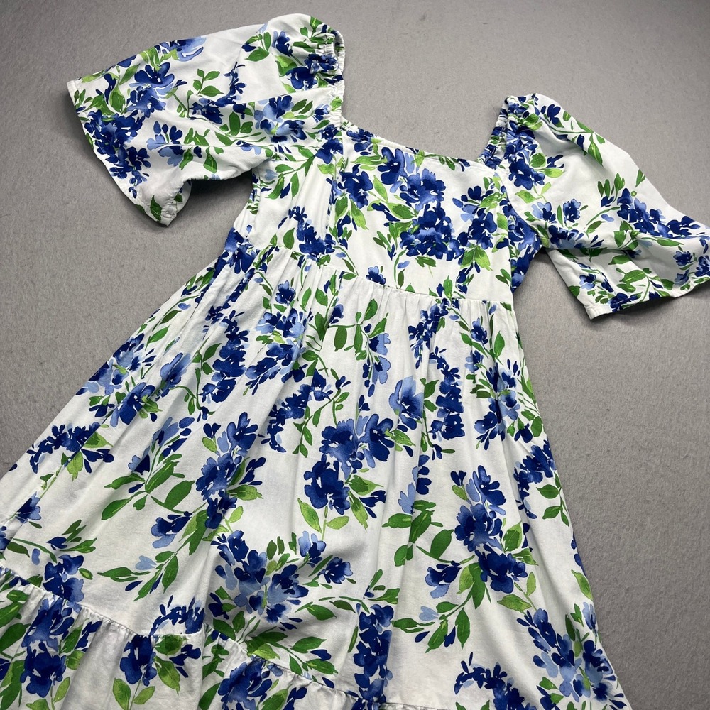 The Children's Place Floral Puff Sleeve Mini Dress‎ White Blue Green Small Adult